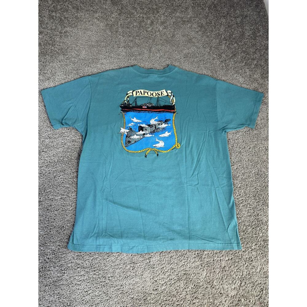 Vintage Olympus Dive Center Shirt Mens XL Green Papoose Ship Wreck Sharks 90s